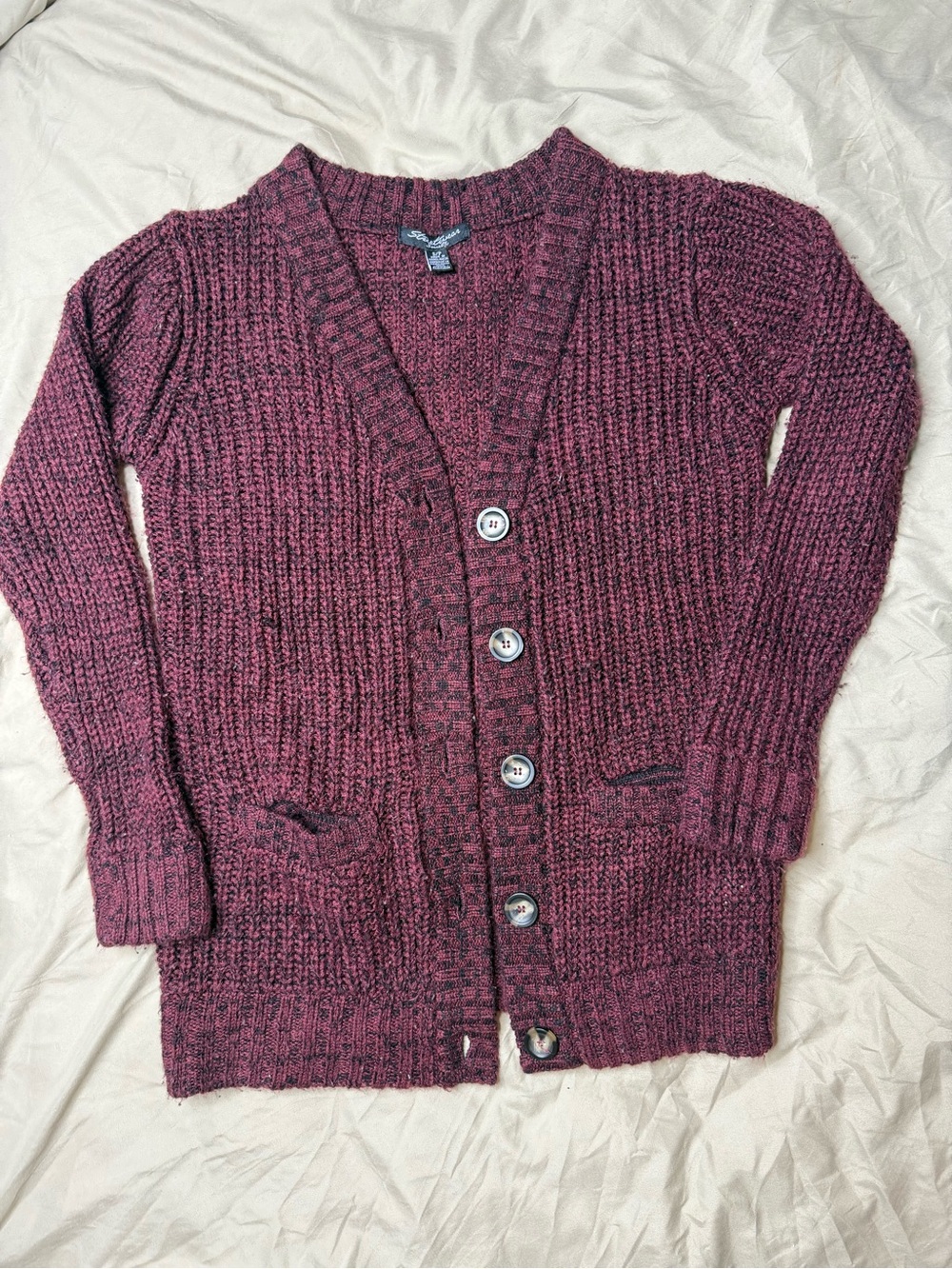 Streetwear Society Burgundy Ribbed Button Cardigan Small